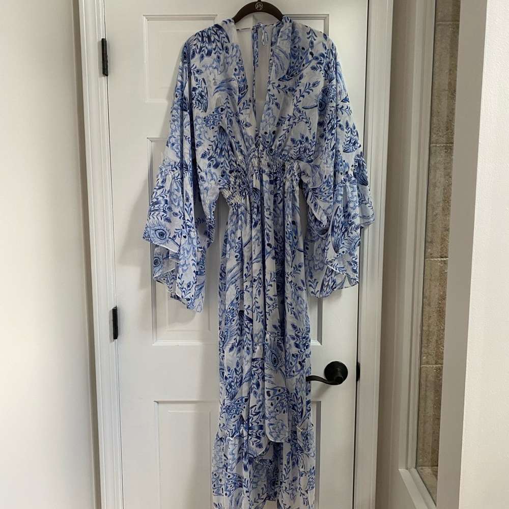 Blue and White Floral Goddess Maxi Dress